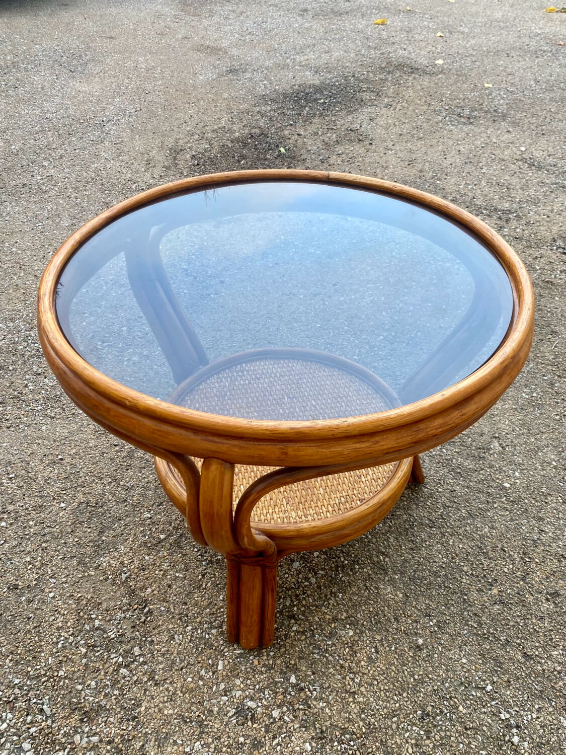 Wicker rattan coffee table with glass top