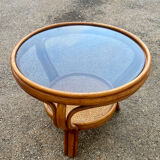 Wicker rattan coffee table with glass top