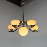 Art Deco 6-flamming Nickel-plated Chandelier, 1930s, Restored