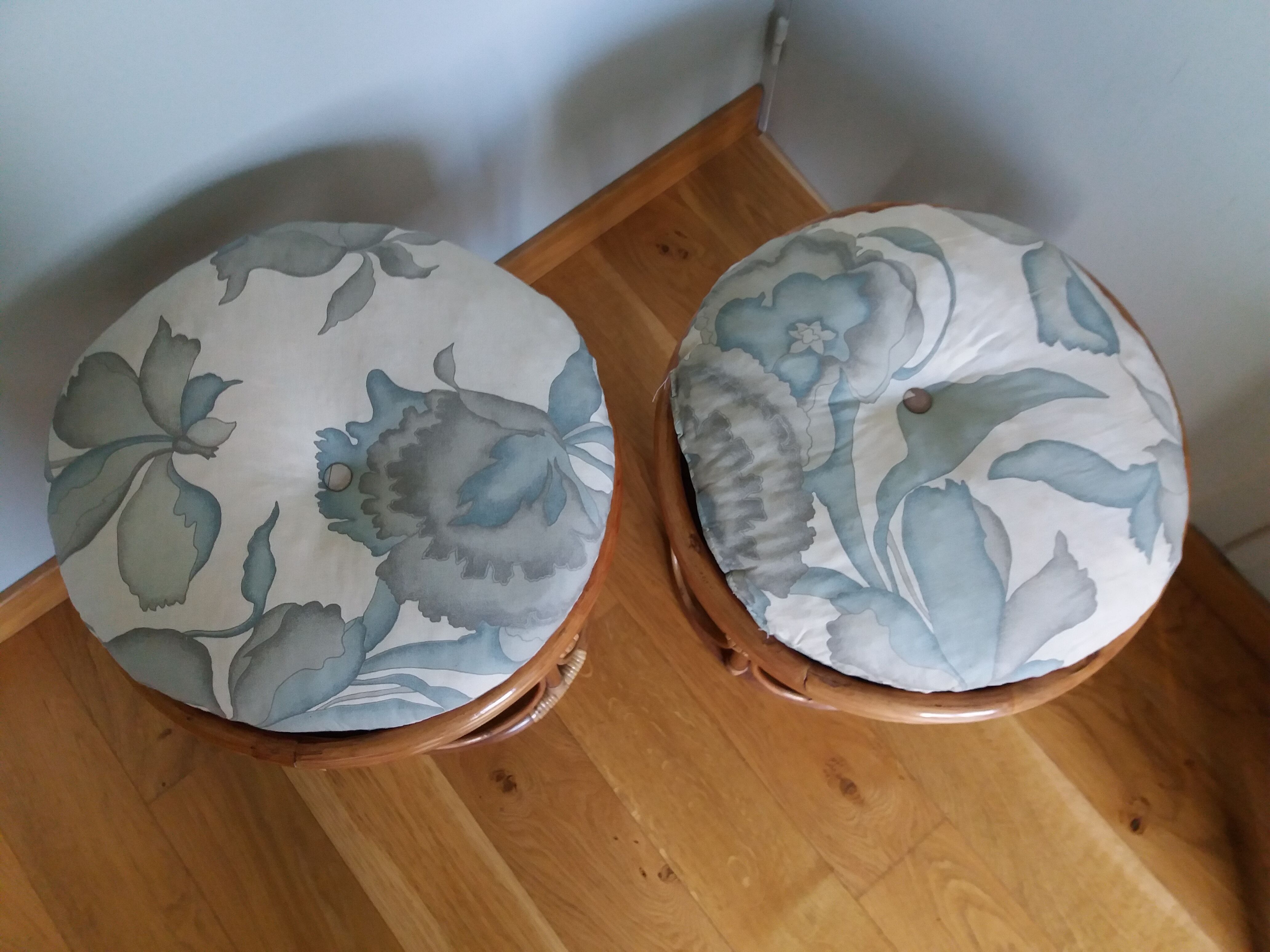 Pair of wicker rattan stool poufs