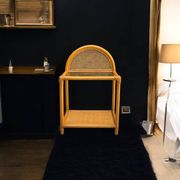 Dresser and its bedside table in rattan caning and vintage oak from the 1970s.