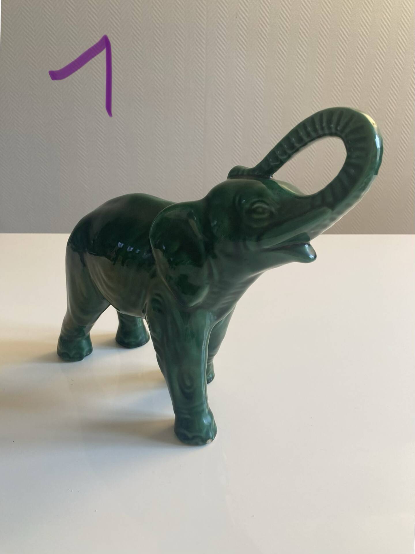 Pair of marbled faience elephants from Saint Clément