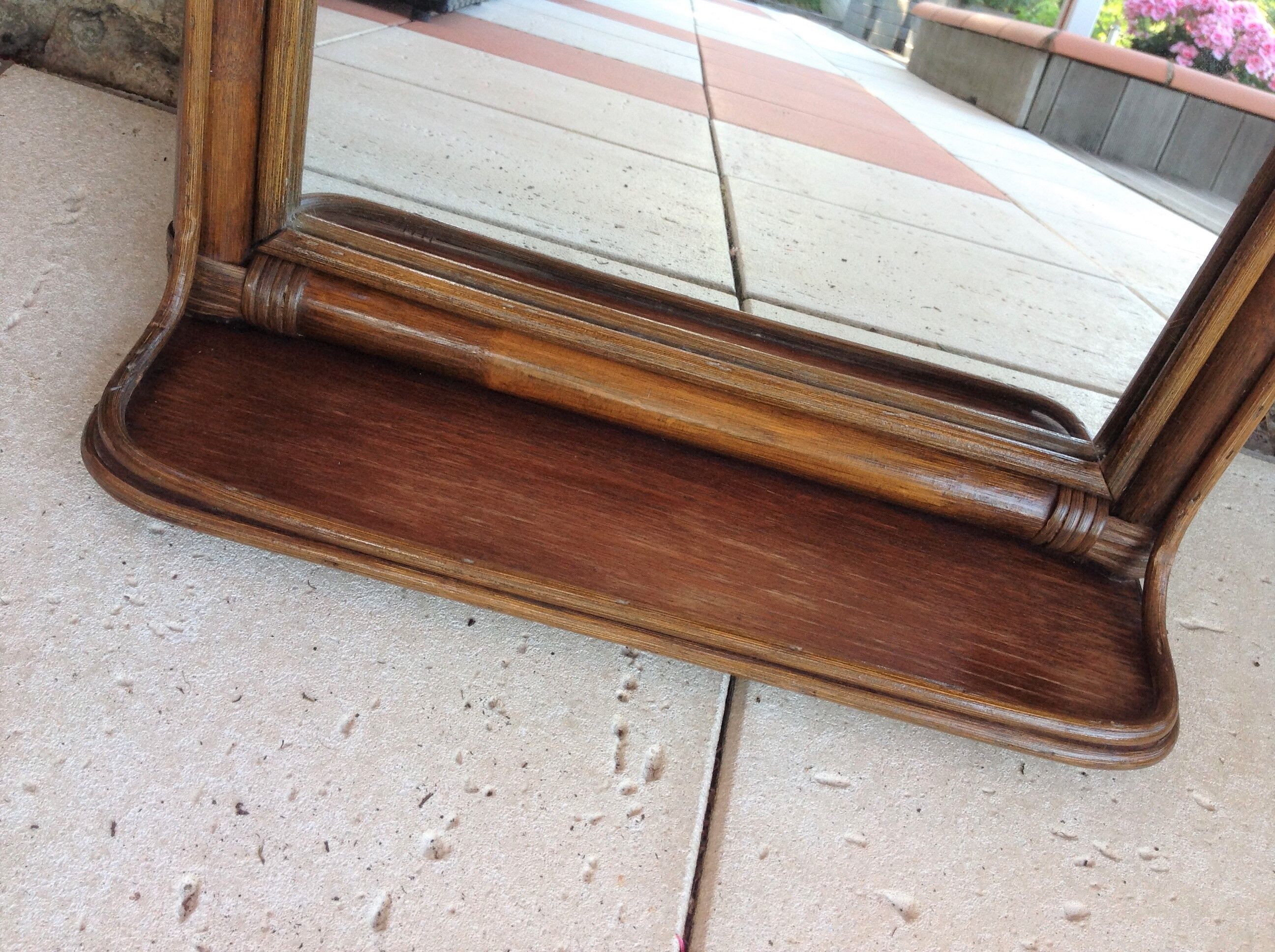 Arched rattan mirror with shelf/vintage 60s-70s