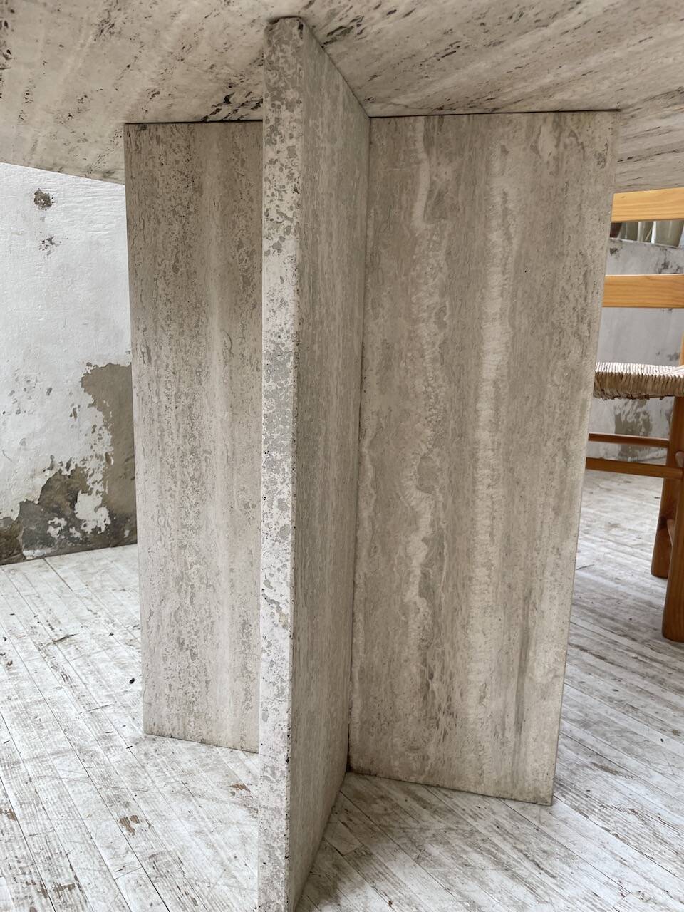 Octagonal travertine coffee table