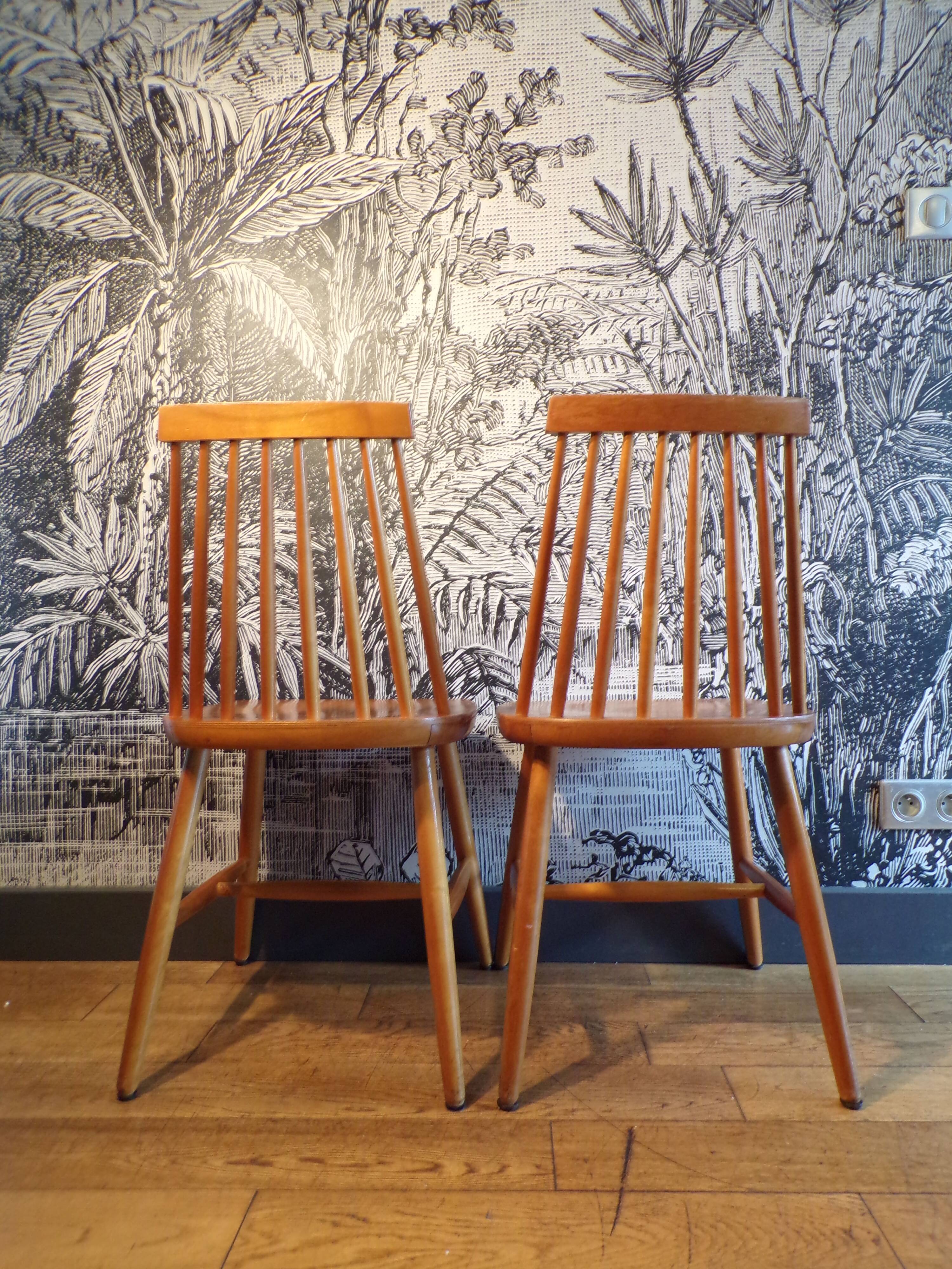 Pair of Ikea Stockholm light wood chairs