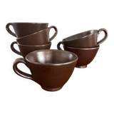 Set of 6 vintage ceramic mugs - chocolate colored stoneware mug