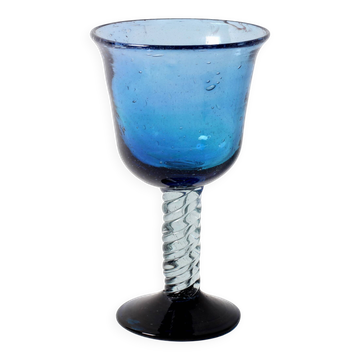 Vintage Murano Blue Hand Blown Twisted Stem Wine Goblet / Murano / Italy