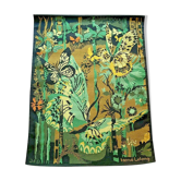 Tapisserie murale signée hervé lelong, vintage années 70, papillonniere verte