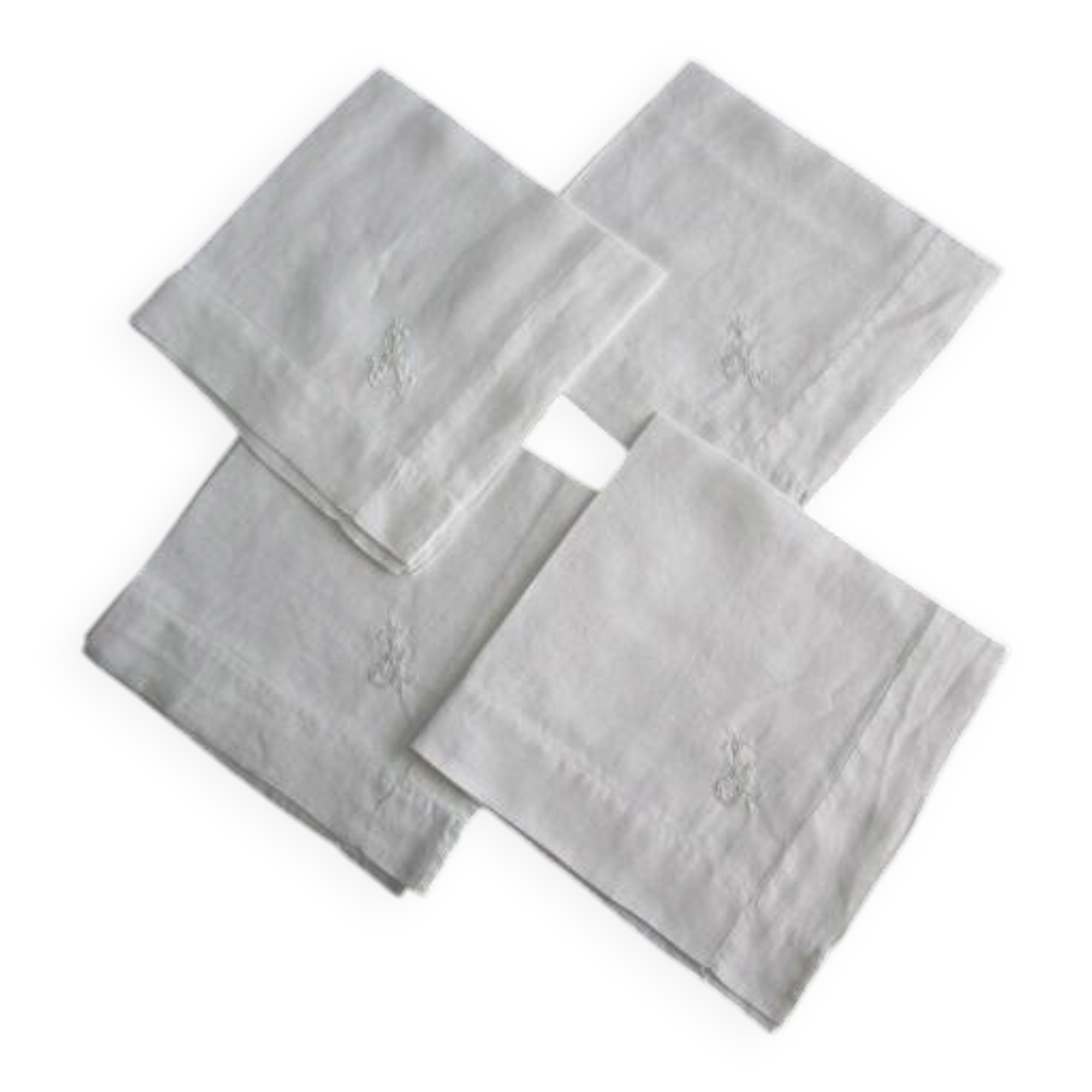 4 serviettes anciennes brodées, monogrammées
