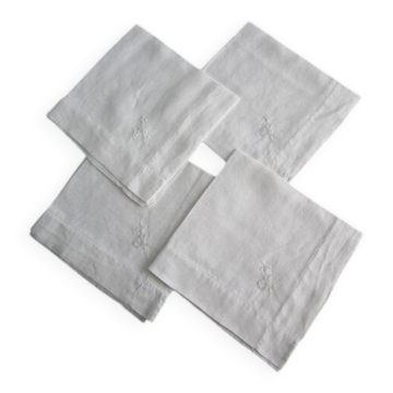 4 old embroidered napkins, monogrammed