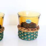 Set de deux verre fumés Duralex dans leur support tressé