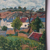 Painting on panel, countryside in spring.