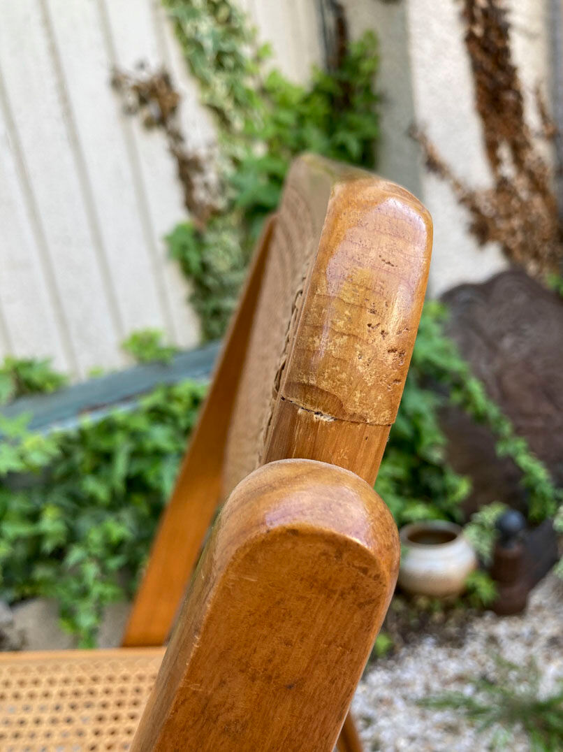 Lot de 3 chaises pliantes en bois et cannage