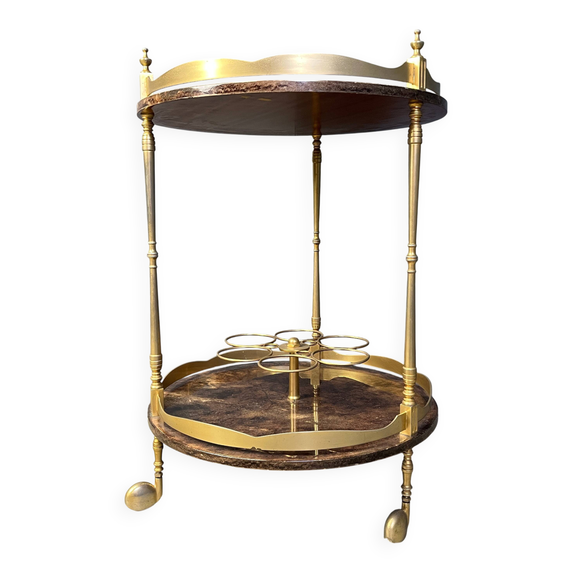 Italian lacquered goatskin / parchment serving bar cart by Aldo Tura
