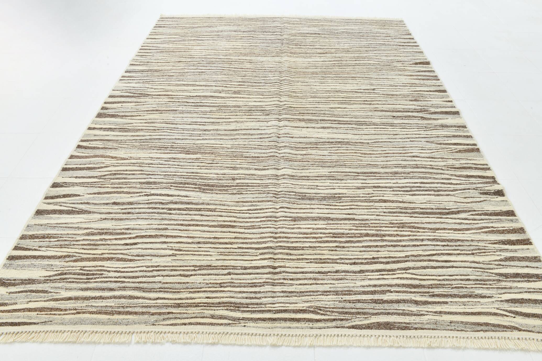 Beige Brown Ethnic Vintage Kilim Rug, 242x311Cm
