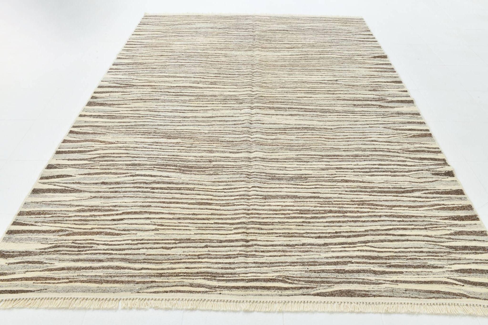 Beige Brown Ethnic Vintage Kilim Rug, 242x311Cm