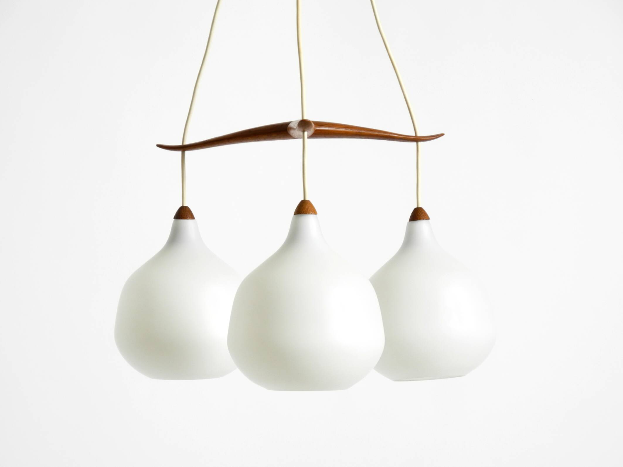 Pendant lamp with opal glass shades teak frame by Uno & Östen Kristiansson