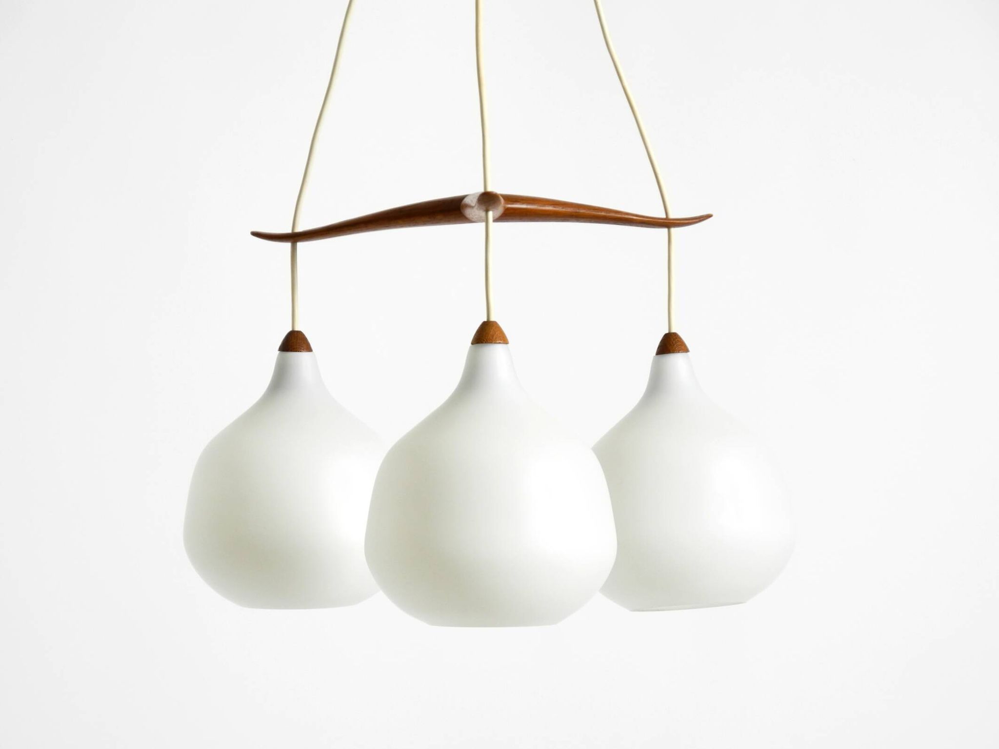 Pendant lamp with opal glass shades teak frame by Uno & Östen Kristiansson