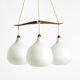 Pendant lamp with opal glass shades teak frame by Uno & Östen Kristiansson