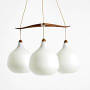 Pendant lamp with opal glass shades teak frame by Uno & Östen Kristiansson