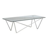 1970's Italian Coffee Table with Tempered Glass on Chrome Zig-Zag Frame