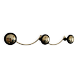 Vintage 1960s coat rack, gold and black, 3 hooks, new condition - 45 x 7 cm