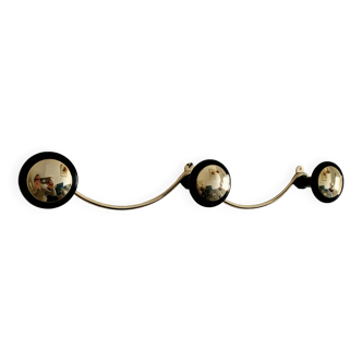 Vintage 1960s coat rack, gold and black, 3 hooks, new condition - 45 x 7 cm