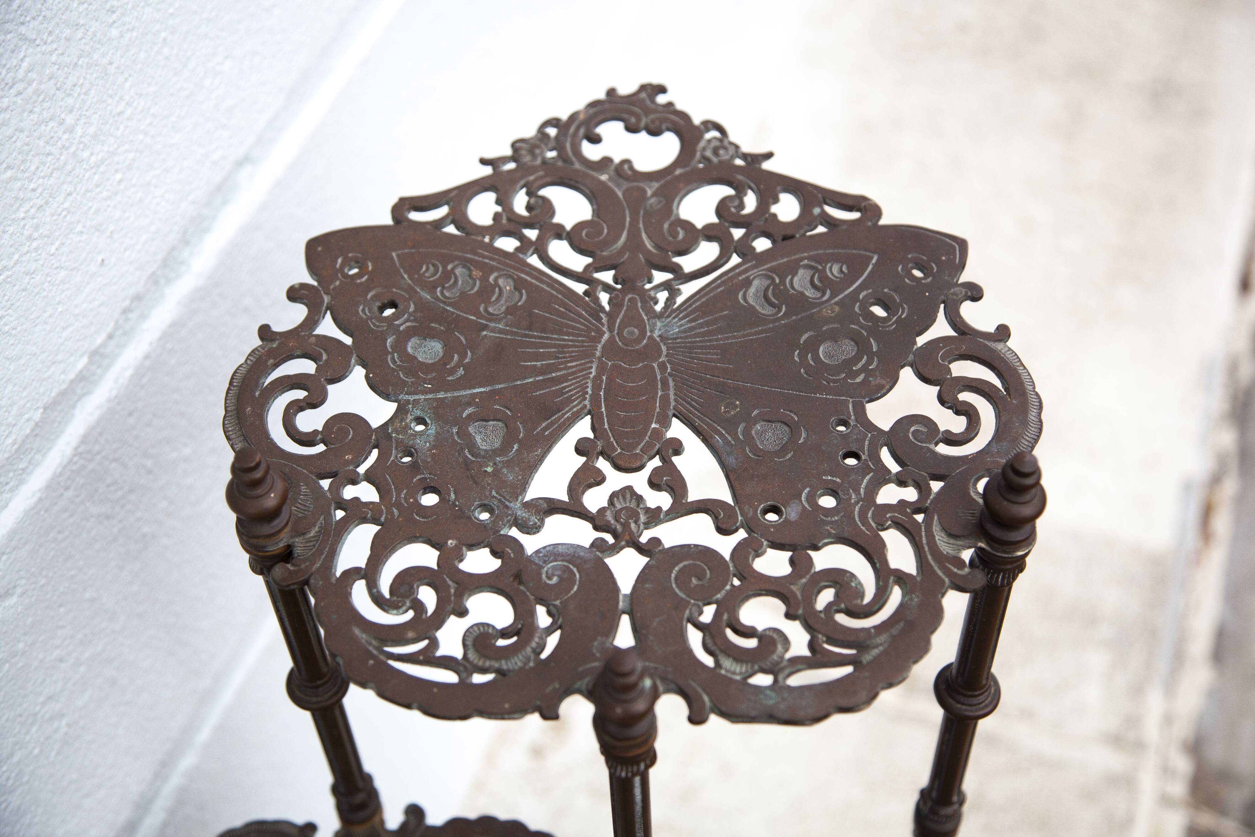Old bronze harness 3 levels, bronze plant holder, butterfly patterns, planter, patio
