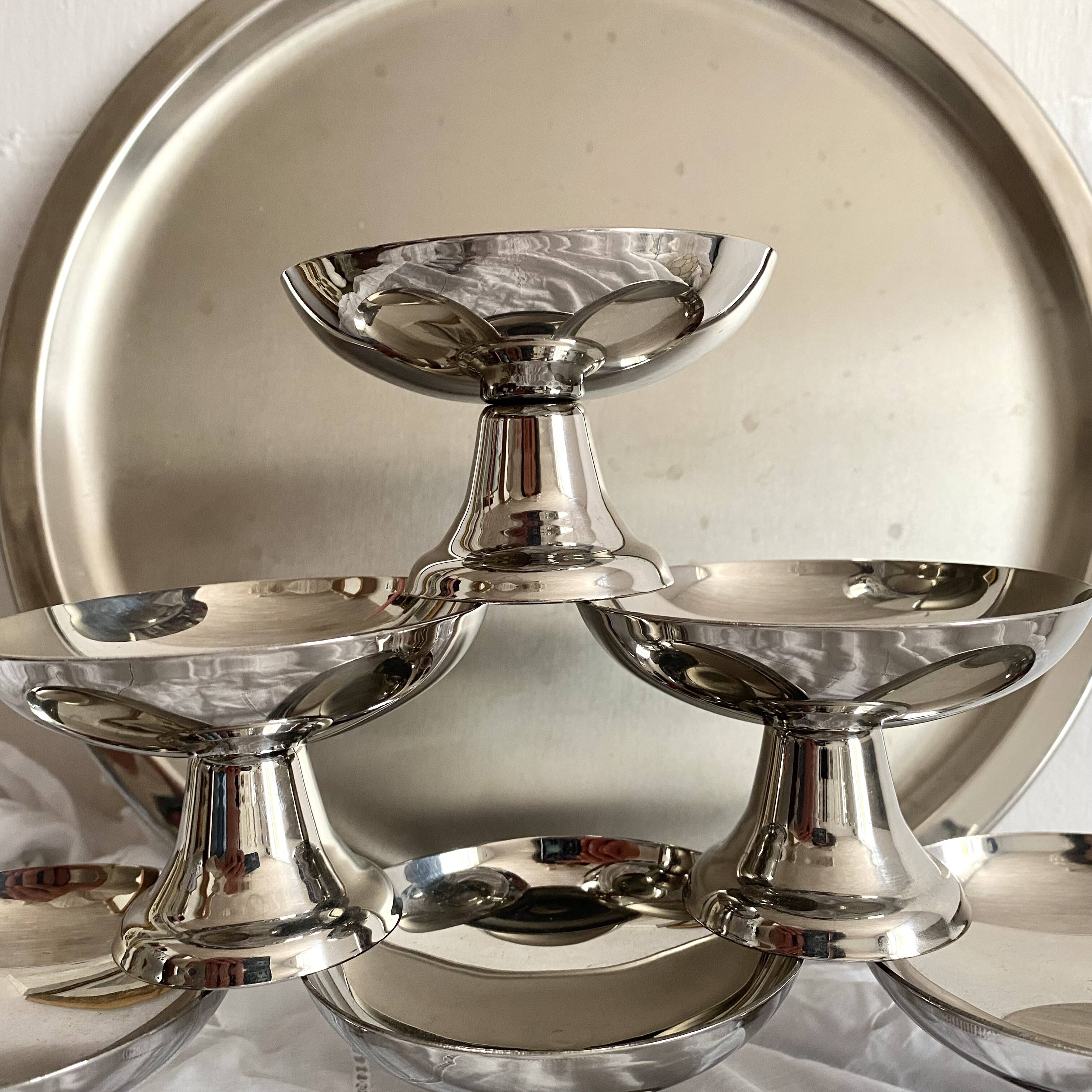 Stainless steel ice cream cup and tray set