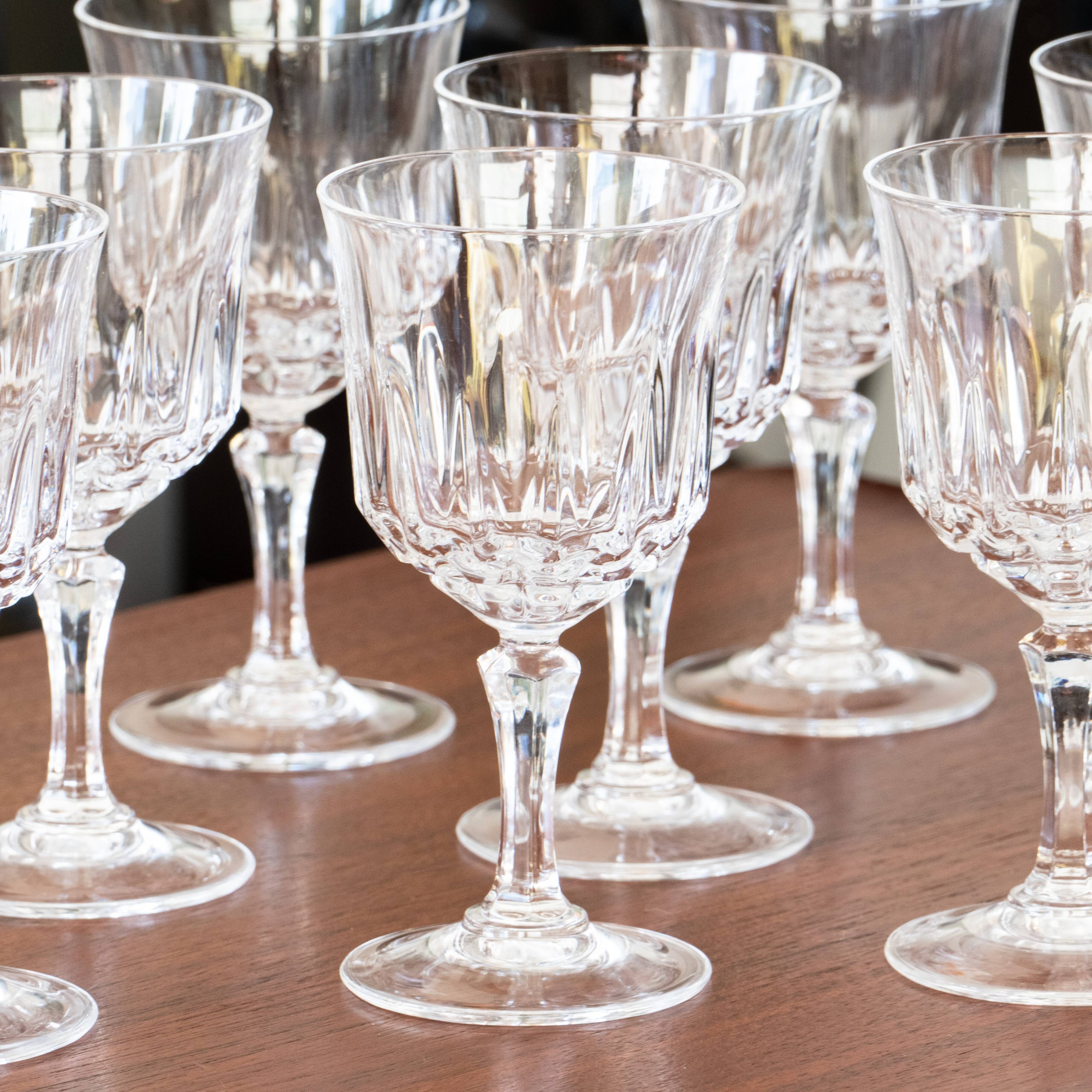 9 antique crystal stemmed glasses