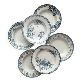 6 mismatched Saint Amand ironstone soup plates