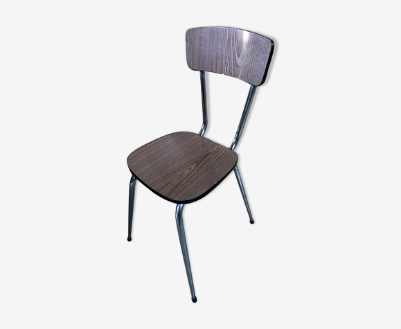 Chaise cuisine formica imitat° bois avec pieds compas metal chromé vintage  | Selency