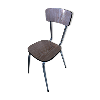 Chaise cuisine formica imitat° bois avec pieds compas metal chromé vintage