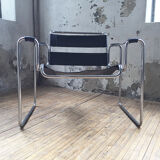 Bauhaus modernist leather chrome armchairs