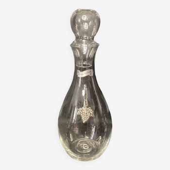 Crystal wine carafe with pewter decor and 20th century tasting stopper