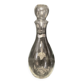 Crystal wine carafe with pewter decor and 20th century tasting stopper
