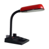 Lampe de bureau flexible rouge et noir avec porte crayon. Année 80