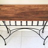 Chestnut console and wrought iron