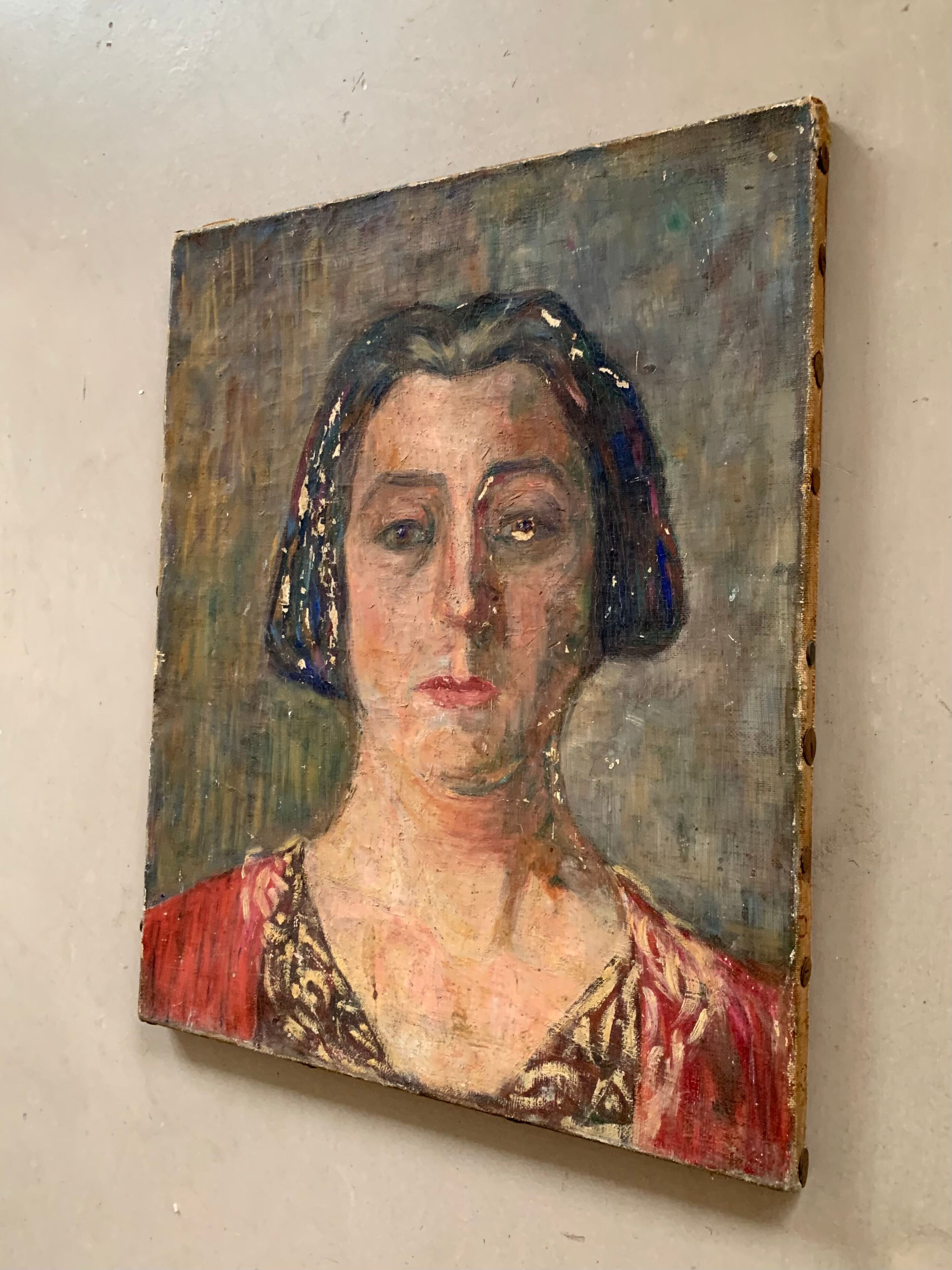 Portrait de femme ancien, huile sur toile