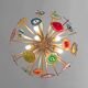 Italian-designed "Sputnik" Ceiling Lamp with Agate Stone Sections and Brass