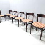 Vintage Set of Six Walnut Chairs by Gianfranco Frattini for Cassina with Stripe Patterned Orange Fab