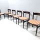 Vintage Set of Six Walnut Chairs by Gianfranco Frattini for Cassina with Stripe Patterned Orange Fab