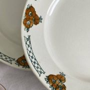 6 antique earthenware dessert plates, ironstone, Moulin des Loups Aubépine