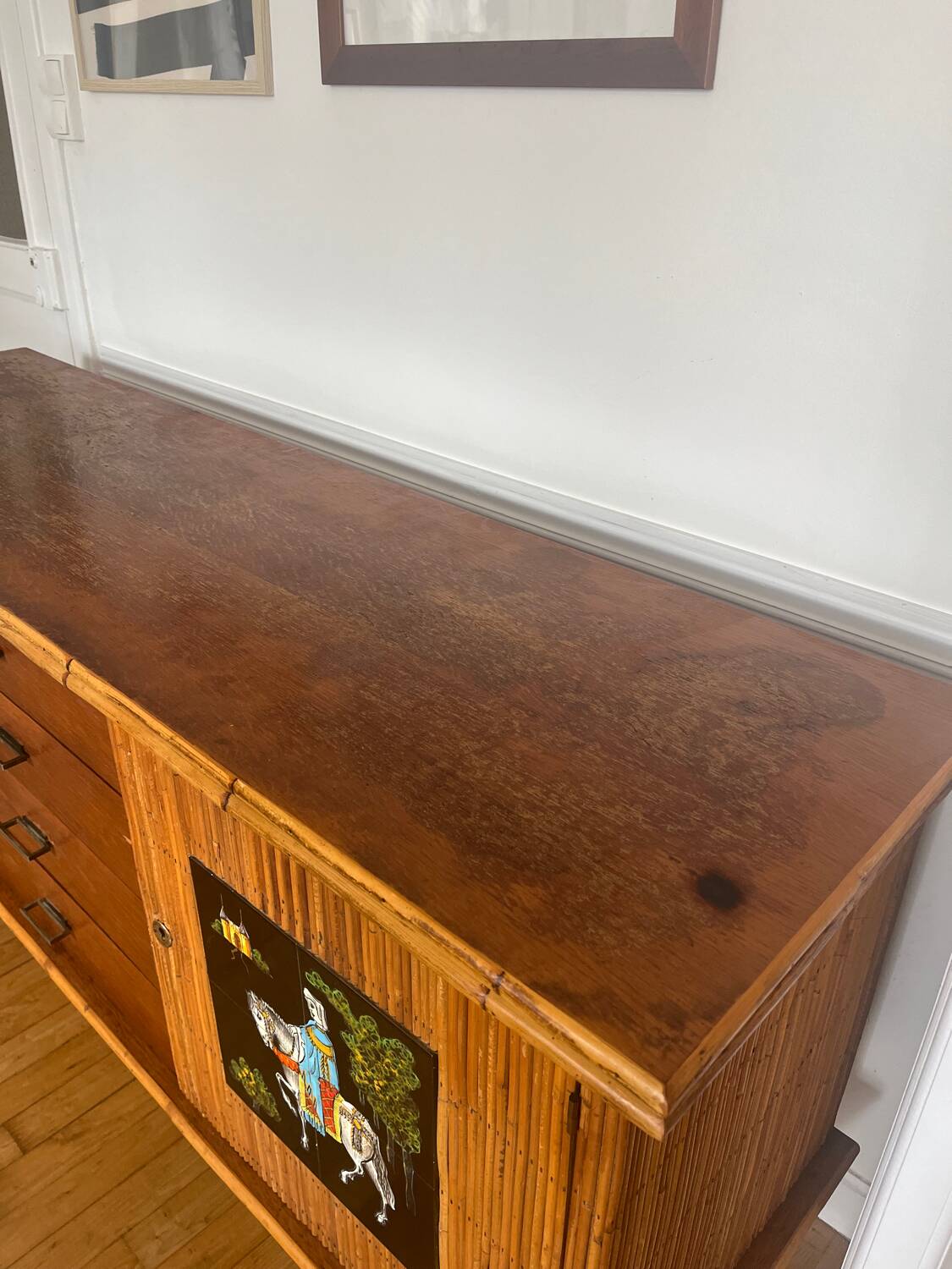Enfilade en rotin Audoux et Minnet années 50