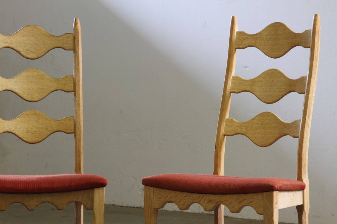 Vintage 1960s Danish Brutalist Ladderback Light Oak Chairs style of Kjærnulf