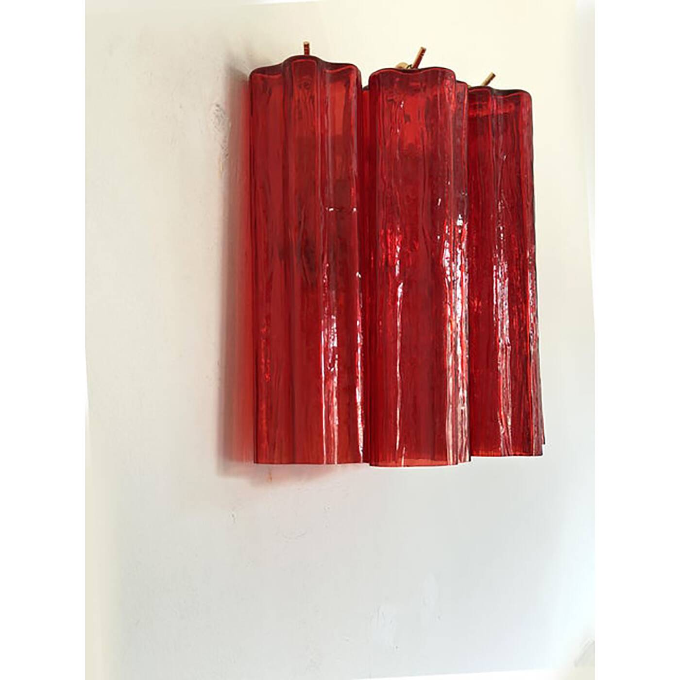 Set of Two Contemporary Red "Tronchi" Glass Wall Sconces in Ve
