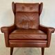 Vintage Danish retro mid-century Svend Skipper caramel brown leather chair
