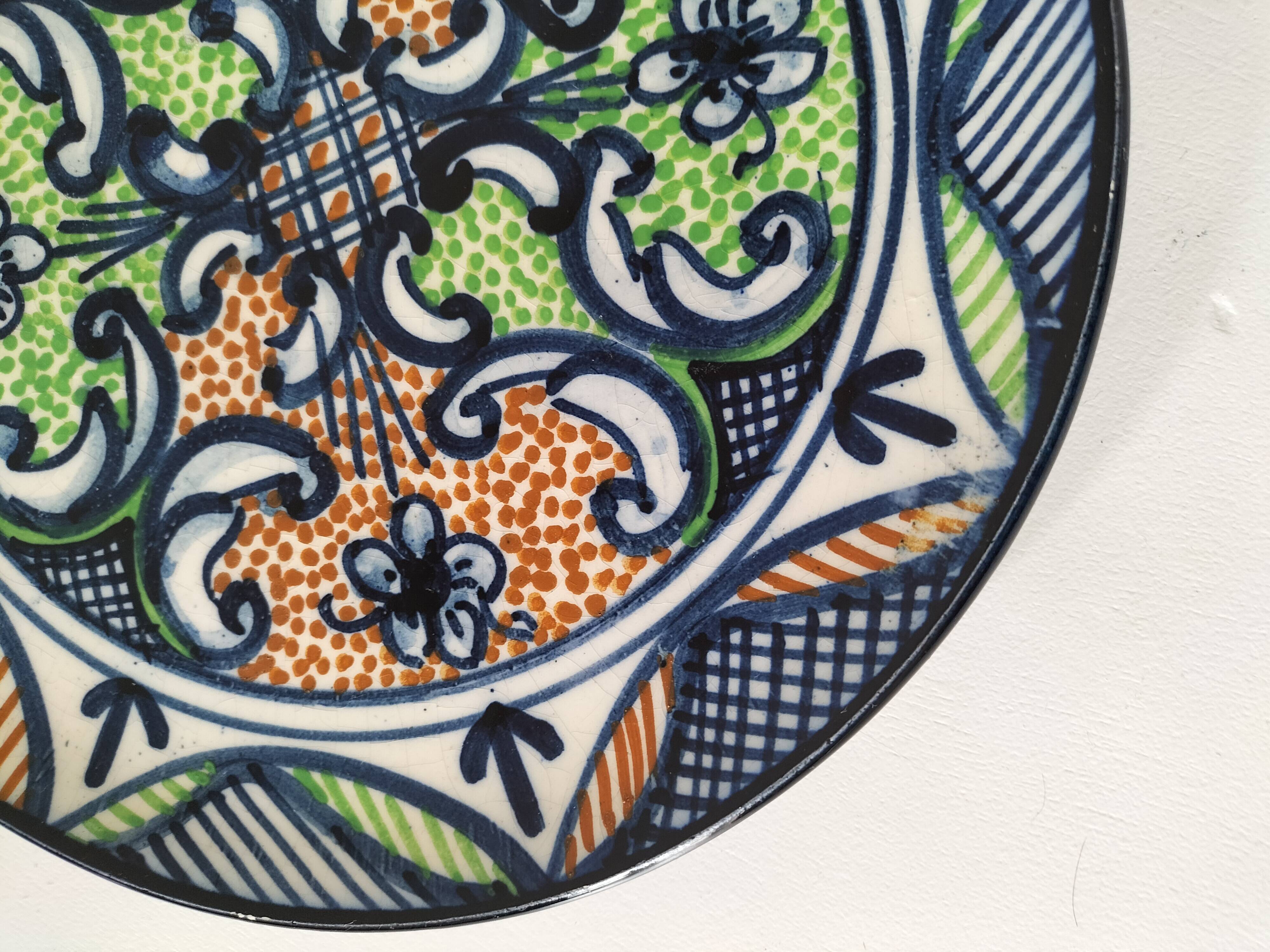 Hispano-Moorish handmade ceramic plate – green and orange decoration