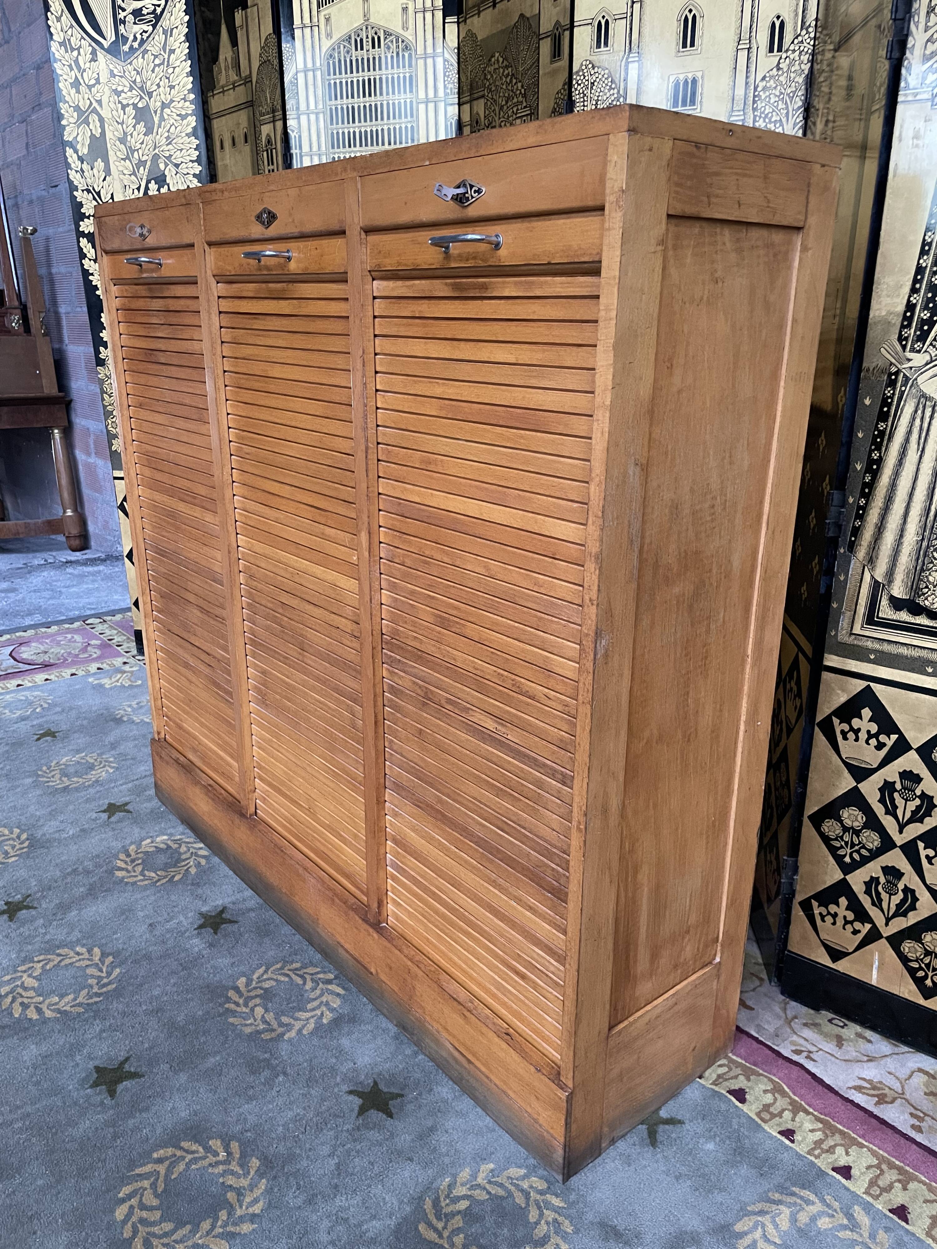Triple filing cabinet with notary curtains in tinted beech