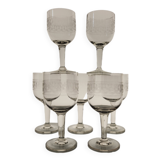 7 19th century guilloche wine/water glasses